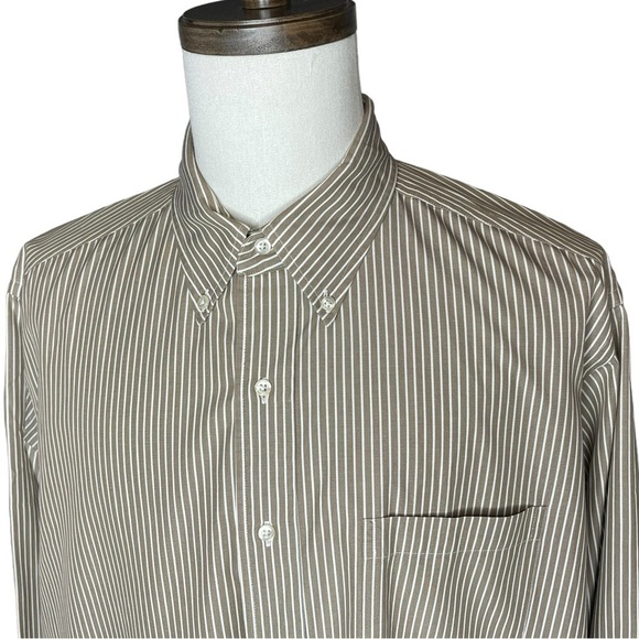 Brooks Brothers Men’s Collared Button Down taupe white Dress Shirt XL Neck 17.5 - Picture 6 of 9